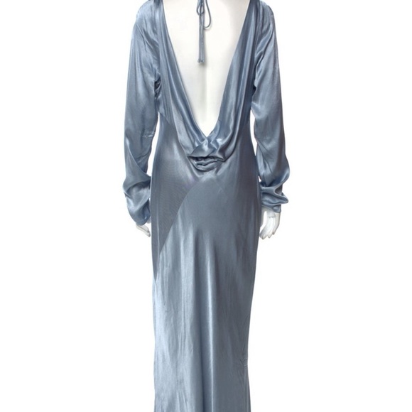 Shona Joy Light Blue Maxi Dress with Long Sleeves & Drape Back Size 12 - Picture 2 of 7